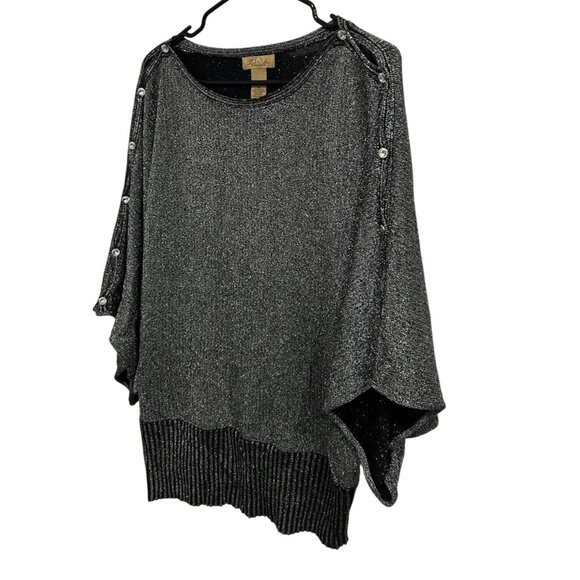 Peck & Peck Weekend Womens Gray Metallic Batwing Sweater Top Button Detail Sz XL - Picture 3 of 8